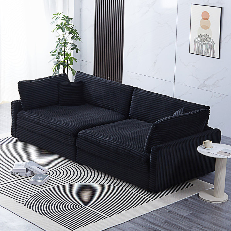 Modern Sofa With Two Throw Pillows, Black