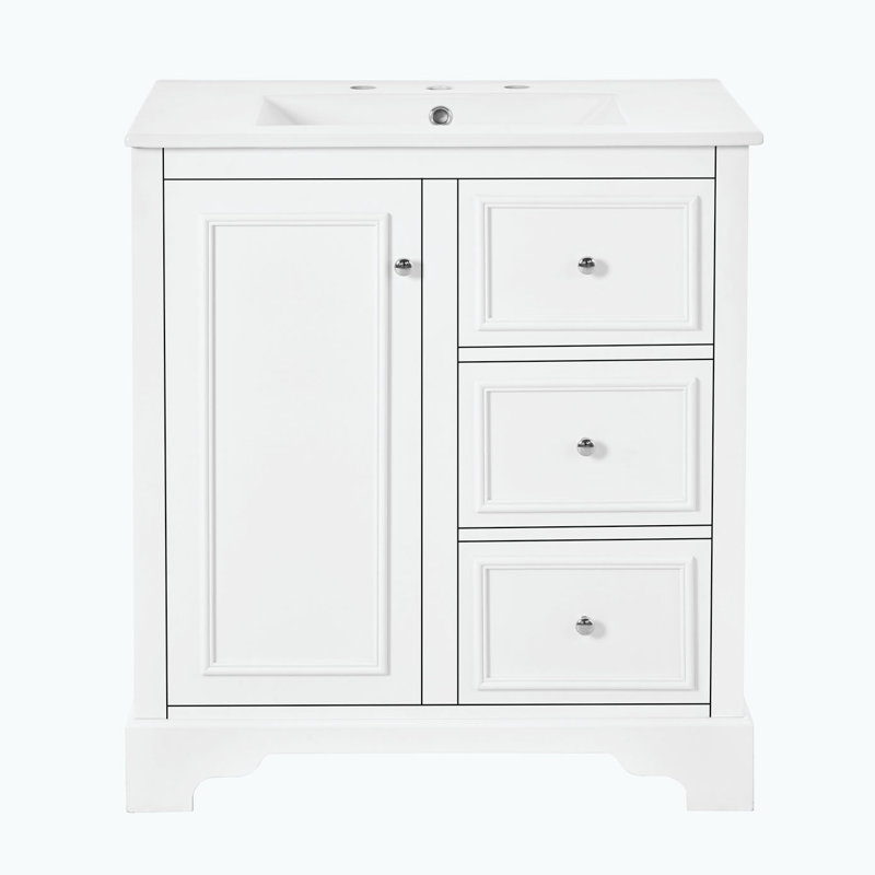 Meuble-lavabo avec lavabo pour la salle de bain, Argent, Blanc