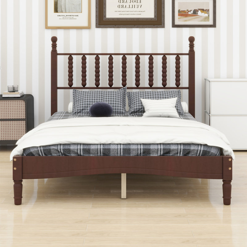 Lit plateforme en bois avec tête de lit en forme de gourde, lit plateforme de style rétro avec support à lattes en bois, Full