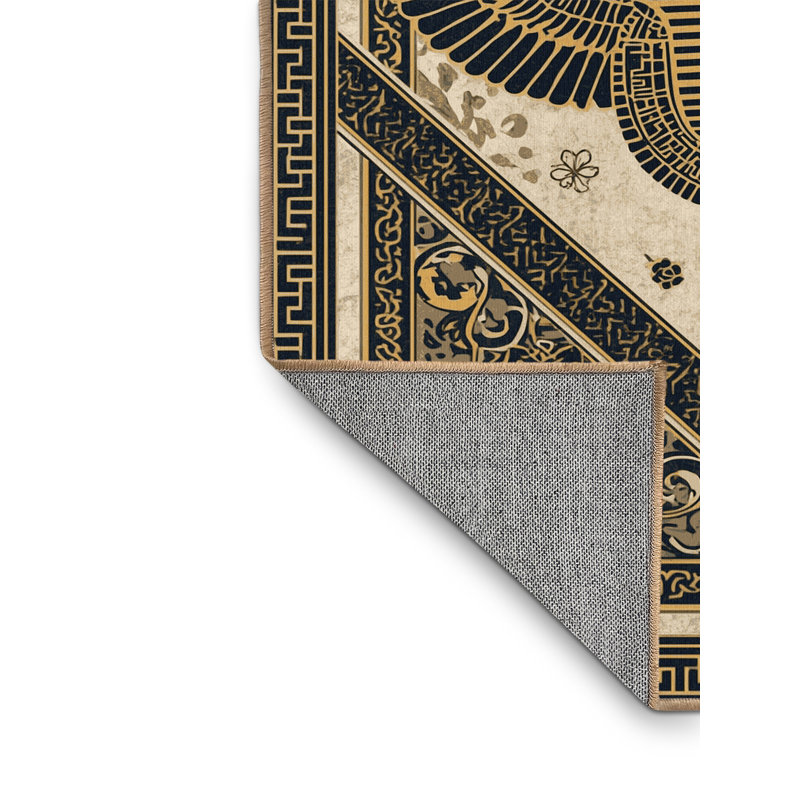 Tapis oriental orné de symboles symboliques lavables à la machine Elida Pharaoh - noir, 7 x 10
