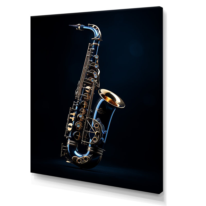 Saxophone Midnight Blue I - musique encadrée, art mural, H 32 po x l 16 po x P 1 po, Toile tendue