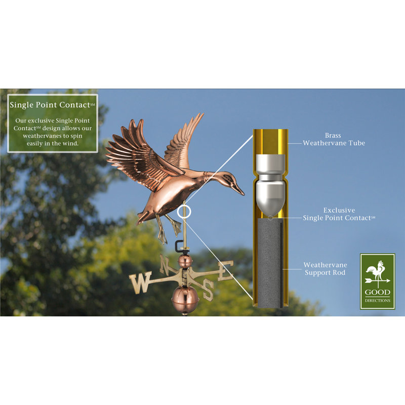 Polished Copper Landing Duck Weathervane with Brass Directionals