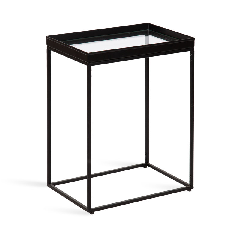 Table d'appoint rectangulaire en métal et verre, Noir, noir, noir, noir