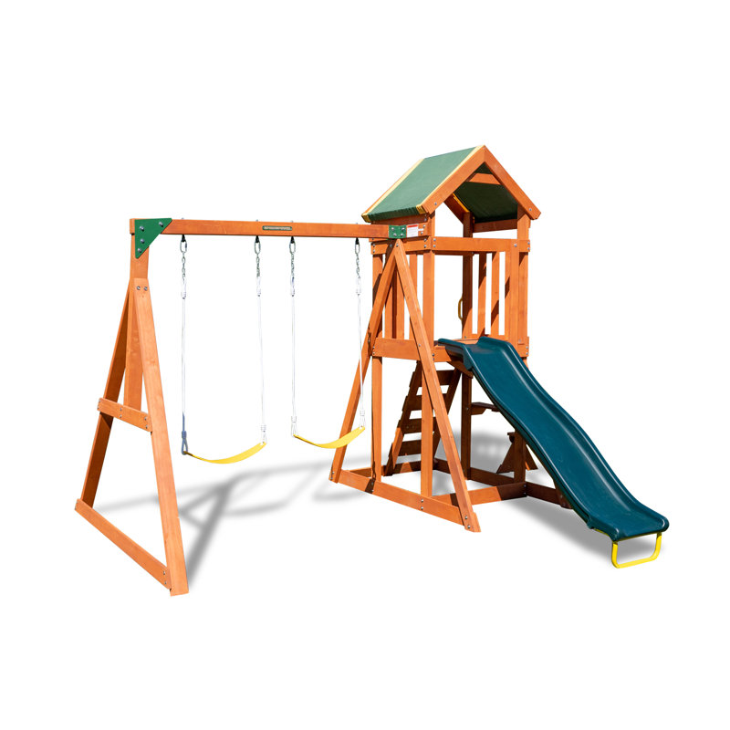 Scottsdale Brown Wood Outdoor Swing Set with Slide and Fort