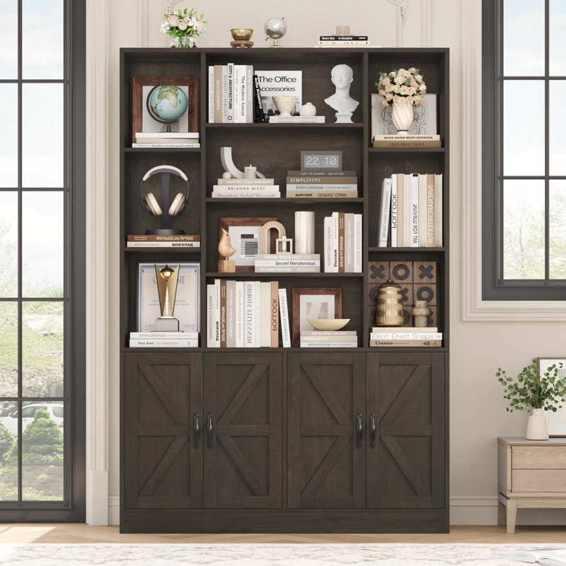 74.8'' H Storage Bookcase With 10 Open Shelves, Dark Brown