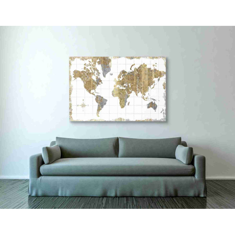 «Gilded Map» par Wild Apple Portfolio, art mural sur toile, H 40 po x l 60 po x p 1,5 po