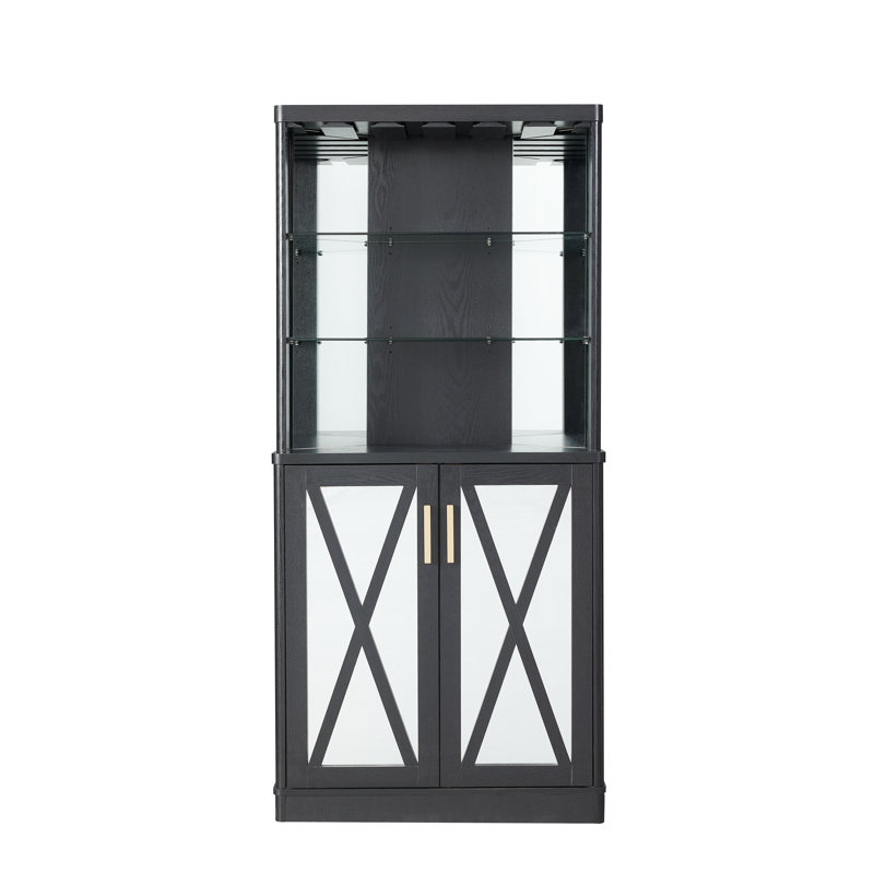 Bar d'angle avec panneaux en miroir, Noir / or