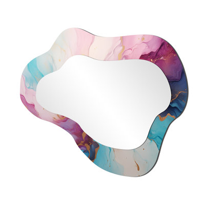 Urho or liquide encre nuages - grand miroir asymétrique en marbre, décor de miroir mural unique moderne, art imprimé en métal