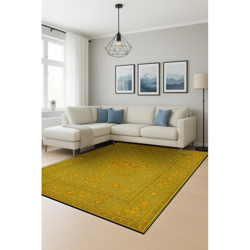 Tapis vert tissé à motif lavable Mosso, 2'4" x 3'11"