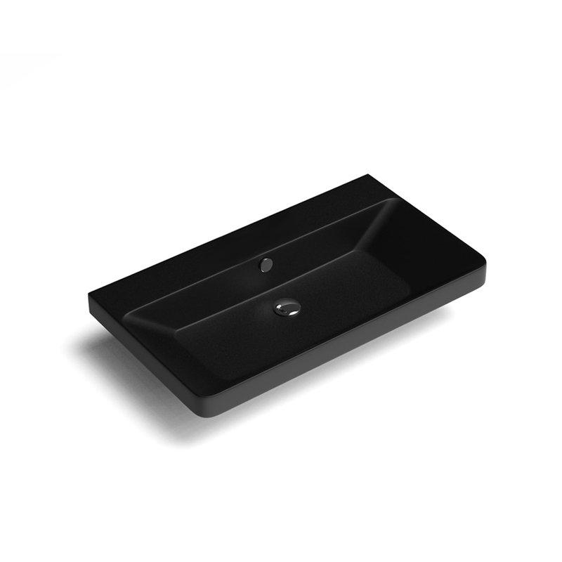 WS Bath Collections Luxury 18.1'' Matte Black Ceramic Rectangular Bathroom Sink with Overflow, No Faucet Hole, Matte Black