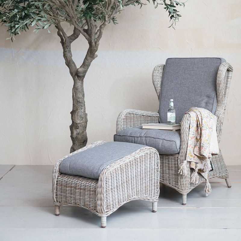 Elyza Wicker And Aluminum Accent Chair With Ottoman