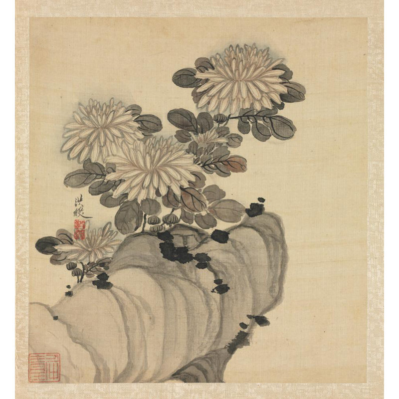 «Chrysanthemum and Rock» par Chen Hongshou - Art mural sur toile tendue avec châssis, H 24 po x l 17 po