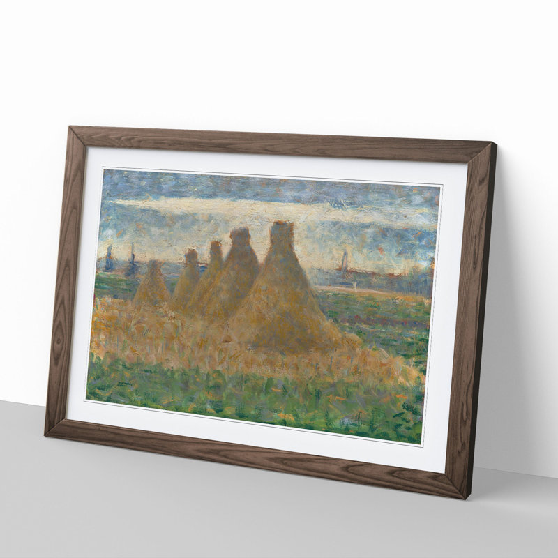 Haystacks by Georges Seurat - Framed Print, 27cm H x 36cm W x 2cm D, Walnut Framed