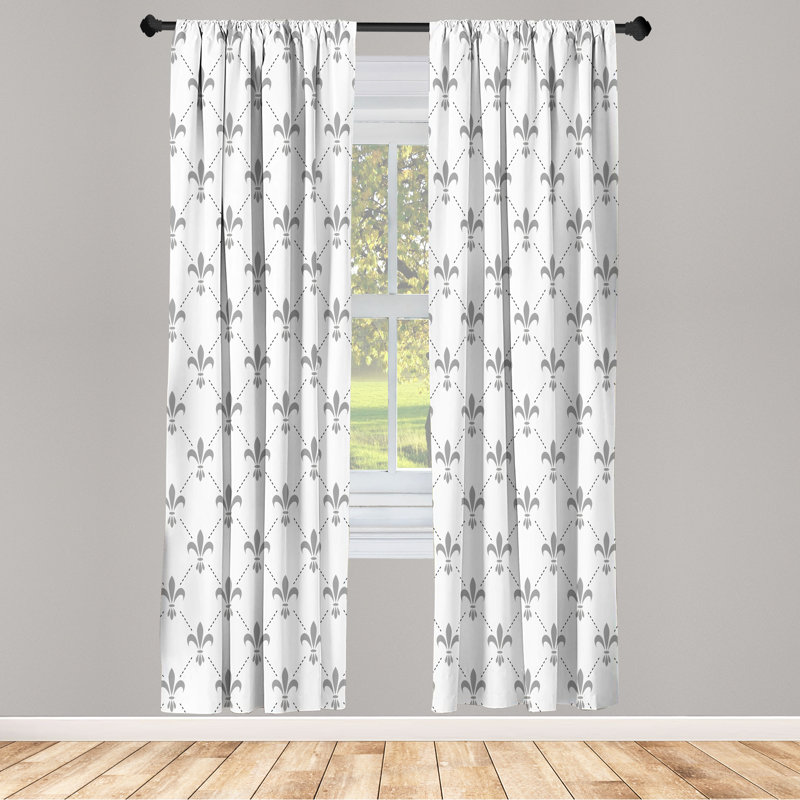 Rideaux Ebern Designs Fleur De Lis, art floral à carreaux, paire de 28 po, noix de coco grise, L 28 po x L 63 po