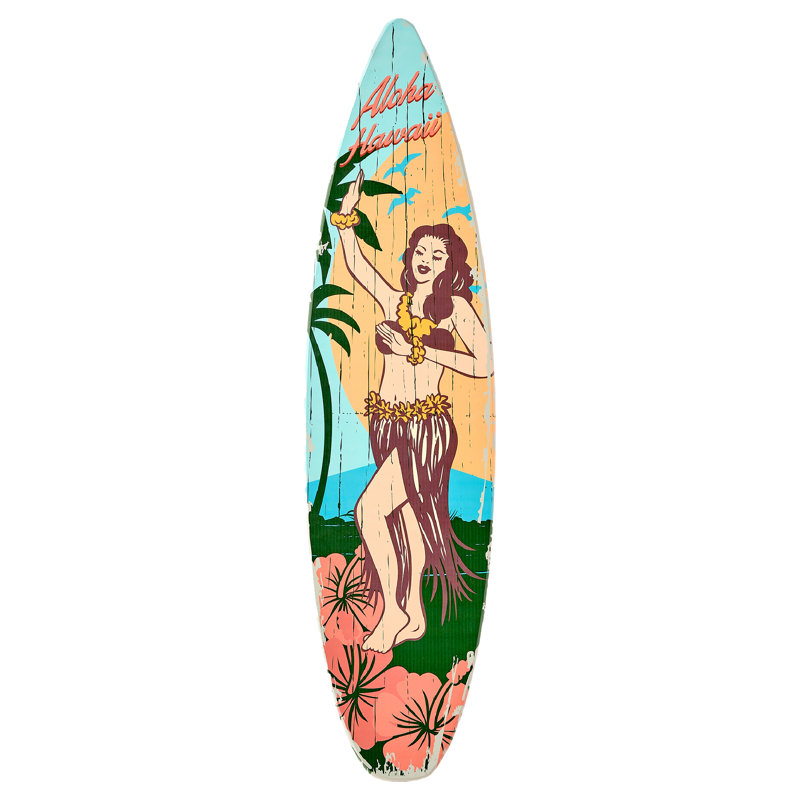Planche de surf Kersh Aloha Hawaii Hula Girl, plaque murale, 60 po x 15 po