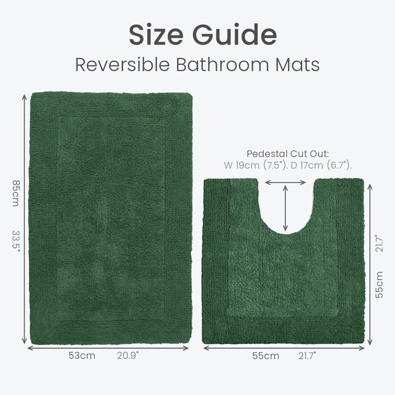 100% Cotton Bath Mat and Pedestal Mat Set, Green