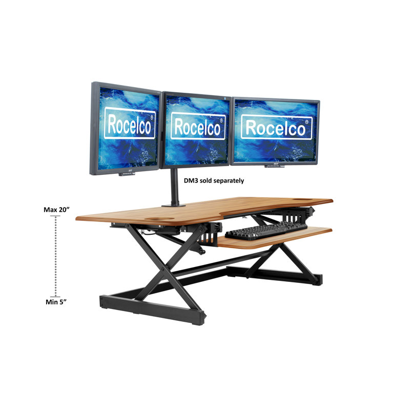 Roesler Adjustable Height Foldable Standing Desk Converter, 20" H x 26.5" W x 48.25" D, Teak/Black