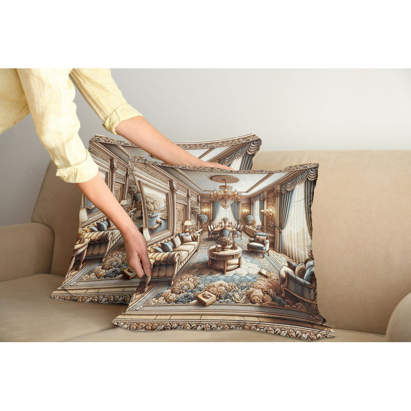 Ginger and Blue Microfiber Reversible Throw Pillow Covers, Set of 2