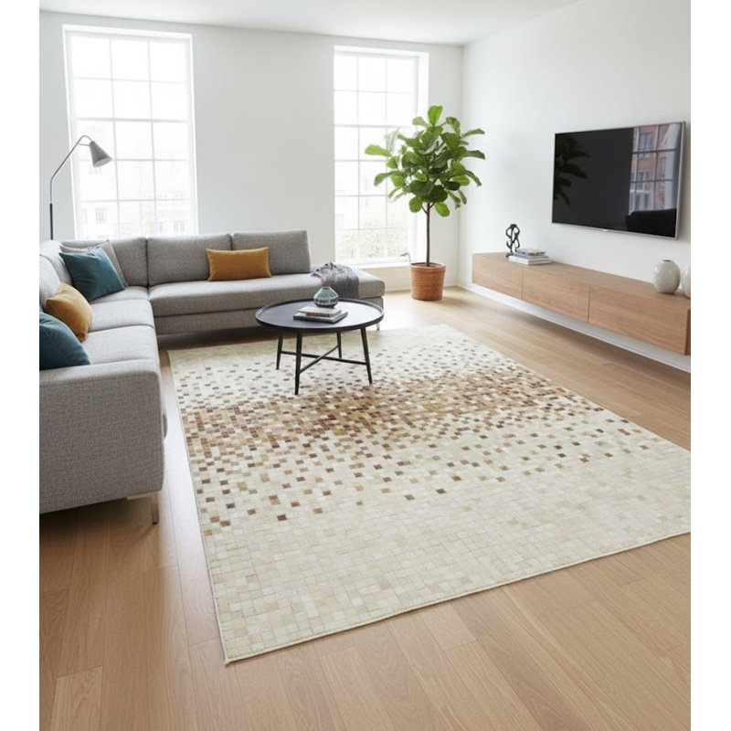 Tapis beige en cuir Miaya