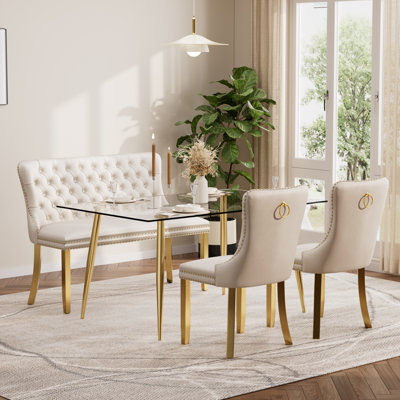 Ensemble de table de salle à manger rectangulaire avec banc pour 4-6, table de cuisine moderne et chaises avec fauteuil rembourré en velours pour salle à manger, petit espace, appartement
