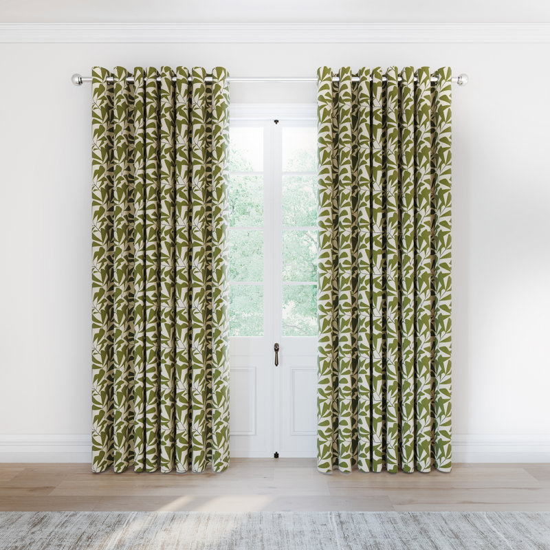 Leni Lined Curtains, 90cm Width x 90cm Drop, Green