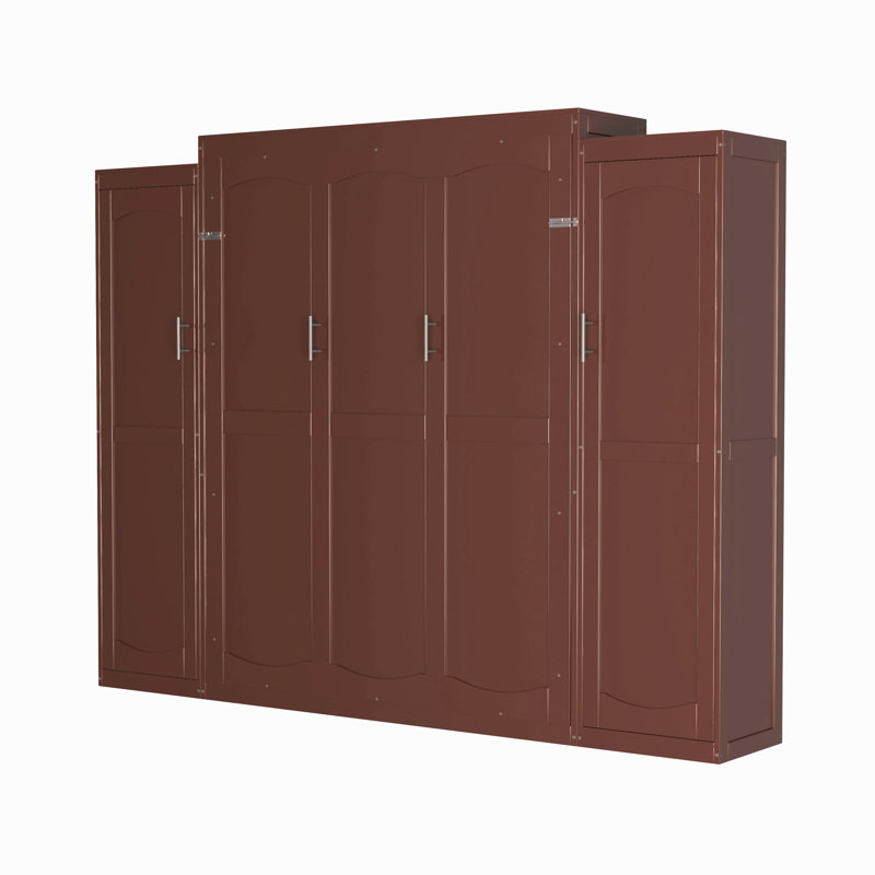Lit escamotable, lit escamotable en bois avec 2 garde-robes et tablette de rangement, cadre de lit plateforme pliable multifonctionnel pour chambre d'amis, chambre à coucher