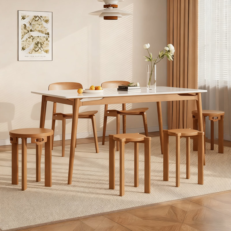 Six-in-one Stool, Stackable Solid Wood Folding Round Stool, Household Spare Dining Table Folding Stool, Cherry Wood