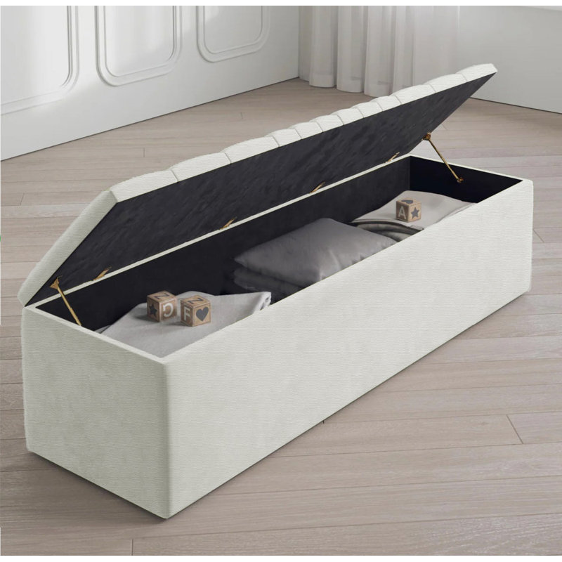 Large Striped Wide Rectangle Solid Color Standard Ottoman Storage Box, Naples Upholstered Deep Storage End of Bed Bench