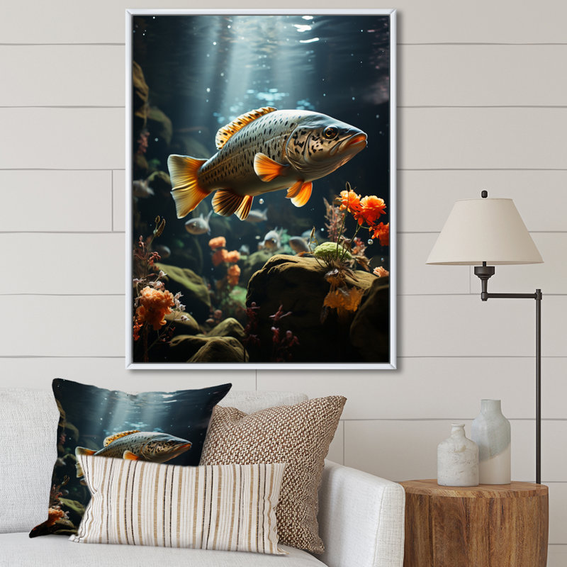 «Zabl Fishing Rustic River II», reproduction sur toile, H 44 po x l 34 po x P 1,5 po, Cadre flottant blanc