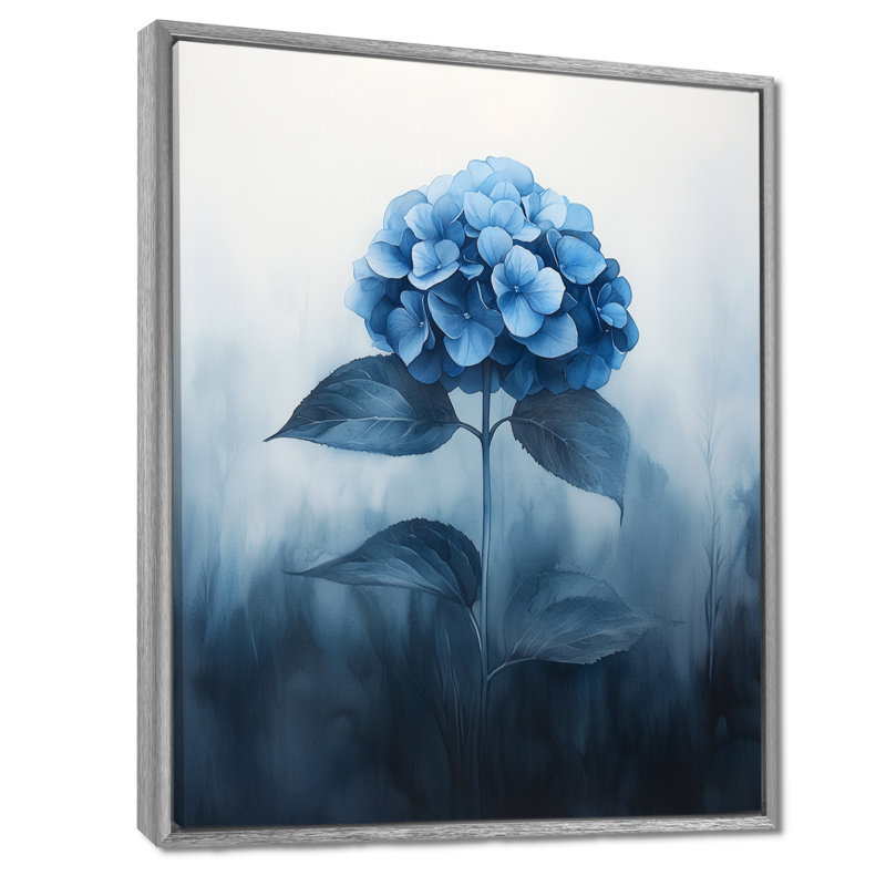 Hortensias bleus dans le rêve brumeux III - art mural hortensias, Argent argent, Impression encadrée flottante