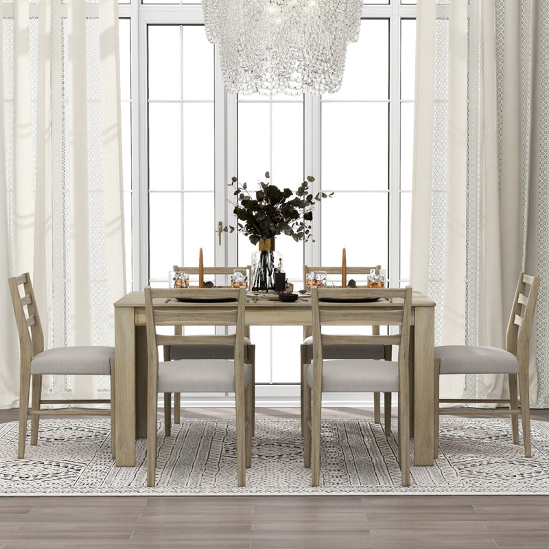 Ensemble de table et de chaises 7 pièces avec rallonge Ail, ensemble de salle à manger, ensemble de table à manger, Beige