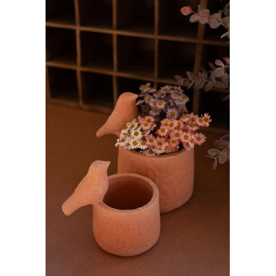  Concrete Planter Set With Birds 8.25" H Pots Set of 2