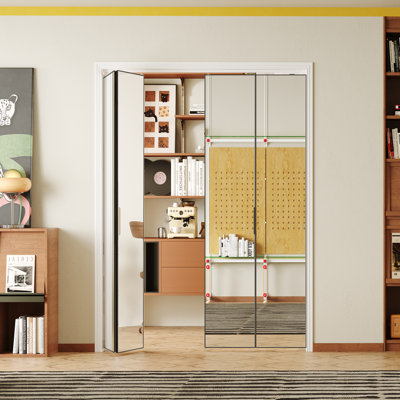 Bifold Door - 1 Lite Mirrored Surfaced Aluminum Edge Folding Door With Hardware Included