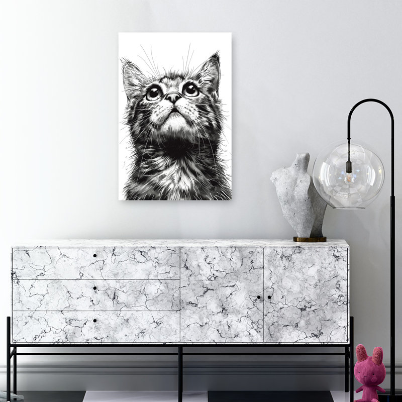 «Curious Kitten Gaze», art mural contemporain, 36" H x 24" W