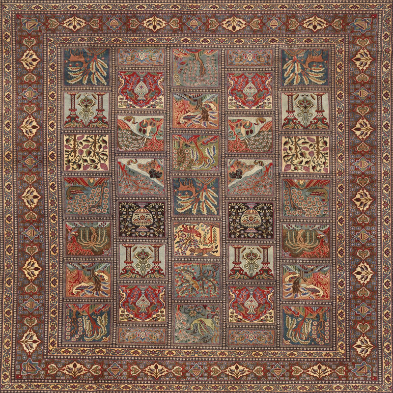 Tapis gris / brun / rouge, Carré 7 pi