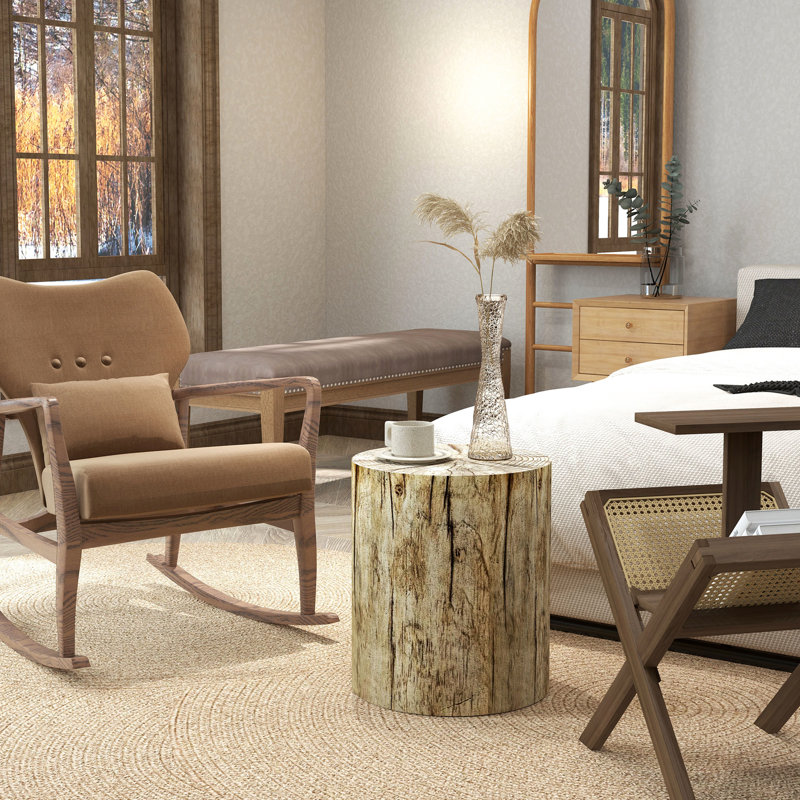 Tabouret d'arbre en béton, table d'appoint décorative avec grain de bois, hydrofuge, pour l'intérieur et l'extérieur, table de bout d'une capacité de 198 lb, surface de grain et utilisation extérieure, charge maximale