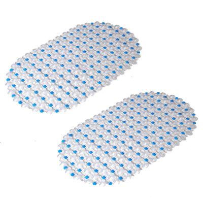 Set Of 2  Oval Bathtub Mat Non Slip, 27X15 Inch Bubble Bath Tub Mat For Bathroom, Machine Washable Shower Mat With Suction Cups And Drain Holes