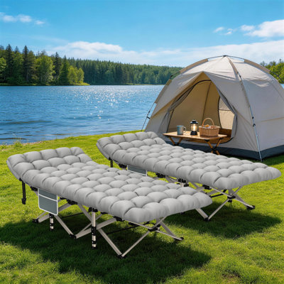 2Pcs Xl Folding Camping Cot With Reversible Mattress, Heavy Duty Portable Cot Bed 500 Lbs Capacity, Double-Layer 1200D Oxford Fabric, No Assembly For Camping, Travel & Indoor Use