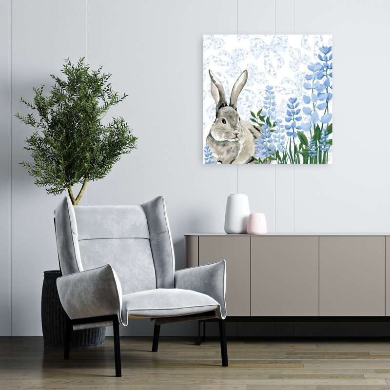 Impression sur toile Bluebonnet Bunnies III Spring Flower, 32" H x 32" W