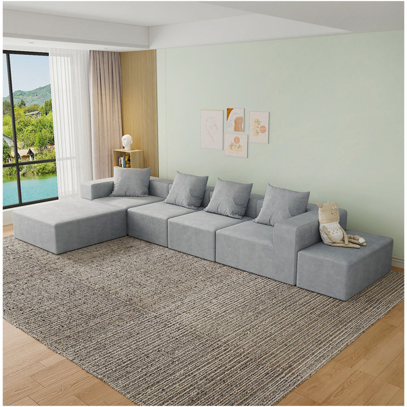 Convertible Modular Sectional Sofa Set Grey Popular Microfiber Fabric Compression Sofa, Antique Gray