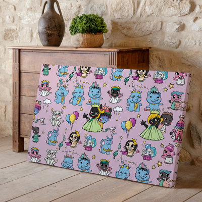 Canvas A Vibrant Whimsical Pattern Featuring A Collage Of Beloved Animated Wall Art Characters From Classic Fairy Tales And Adventures Canvas Wall Art