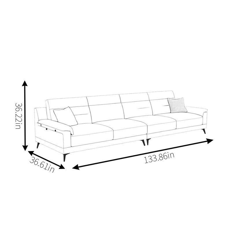 Canapé italien minimaliste en coton et lin, 4, H 36,22 po x l 133,86 po x P 36,61 po