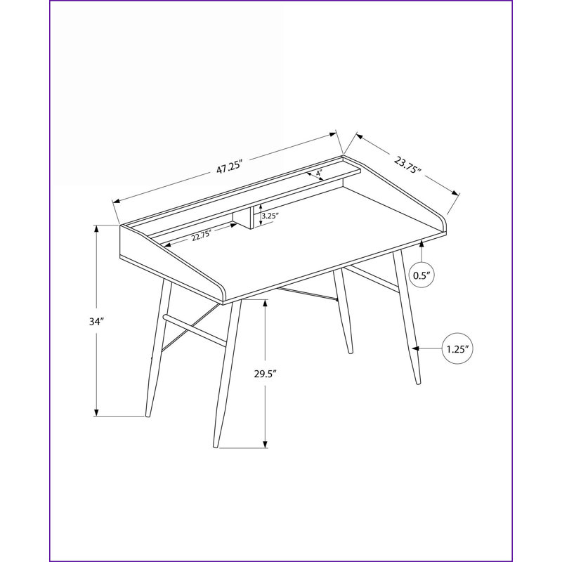 Bureaux, bureau d'ordinateur contemporain de 48 po avec rangement et huche, métal noir stratifié brun | Brun | Panneau de particules