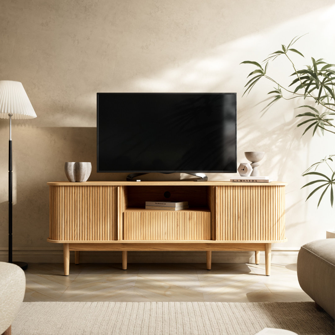 Tambour TV Stand For TVs Up To 70 Inch, TV Console With Sliding Doors FURNIWAY 