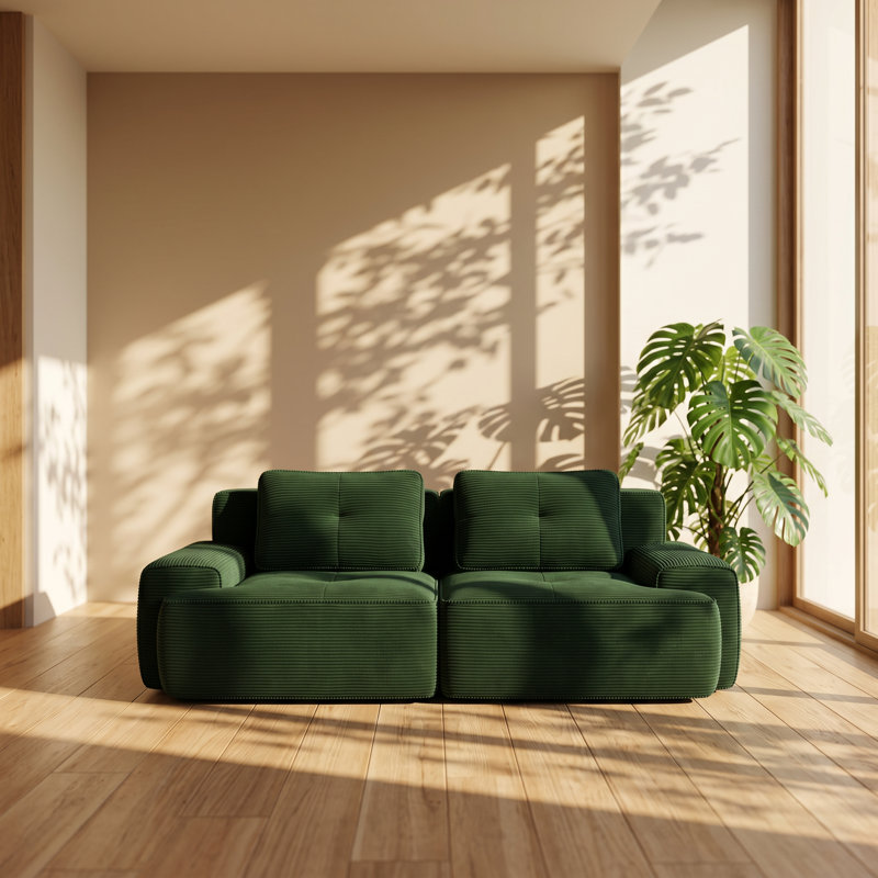 Canapé modulaire en L capitonné à 2 places en velours côtelé l 40,94 po x P 40,94 po Evermoore, Vert