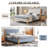 Linen Piano Key Headboard Queen Bed Frame With Solid Wood Legs, No Box Spring Needed, Beige-28691559-28691553