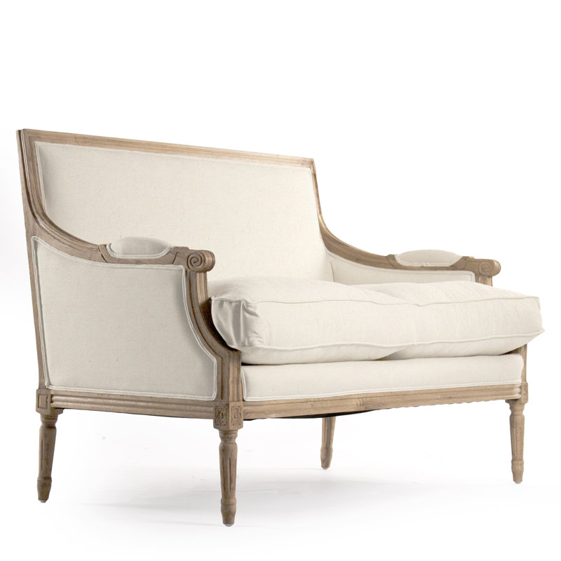 Louis Velvet Loveseat, Natural, Off-White Linen