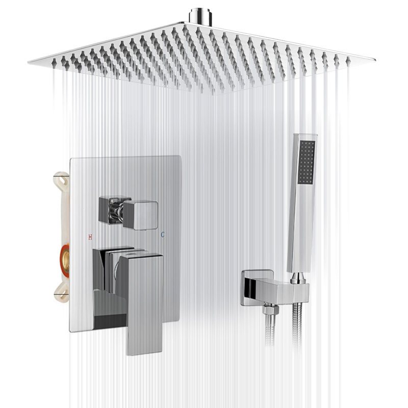16 Inch Ceiling-Mounted Shower System With Hand Shower Single-Handle Shower Faucet Set Brass High-Pressure Shower Trim Kit With Pressure Balance Valve