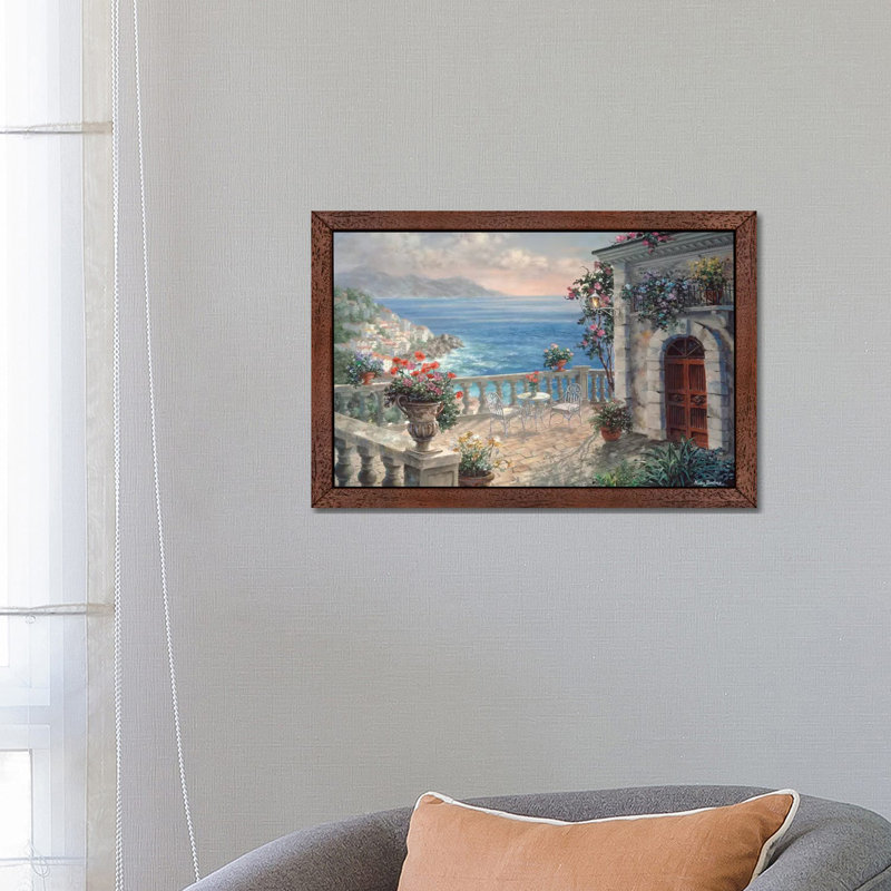 Mediterranean Elegance by Nicky Boehme - Painting on Canvas, 66.04 cm H x 45.72 cm W, Brown Floater Framed