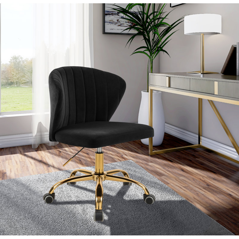 Chaise de bureau Finley, Velours noir, Doré
